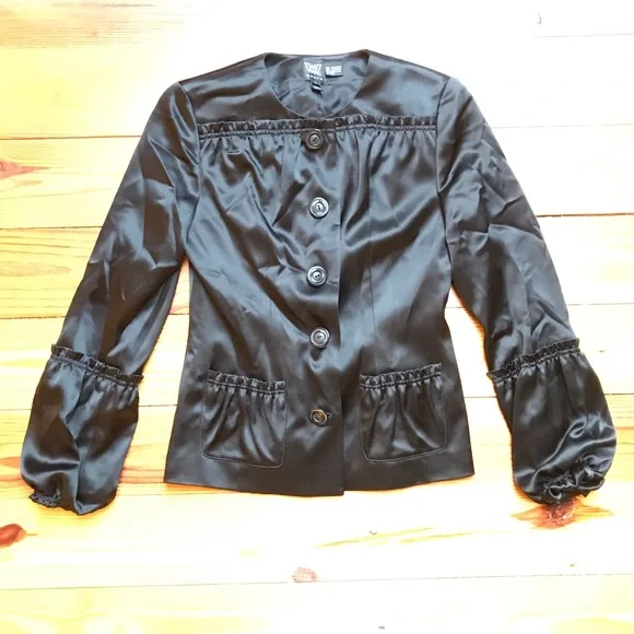 Worth Black Satin Flare Sleeve Jacket, EUC, 4 - Picture 3 of 13